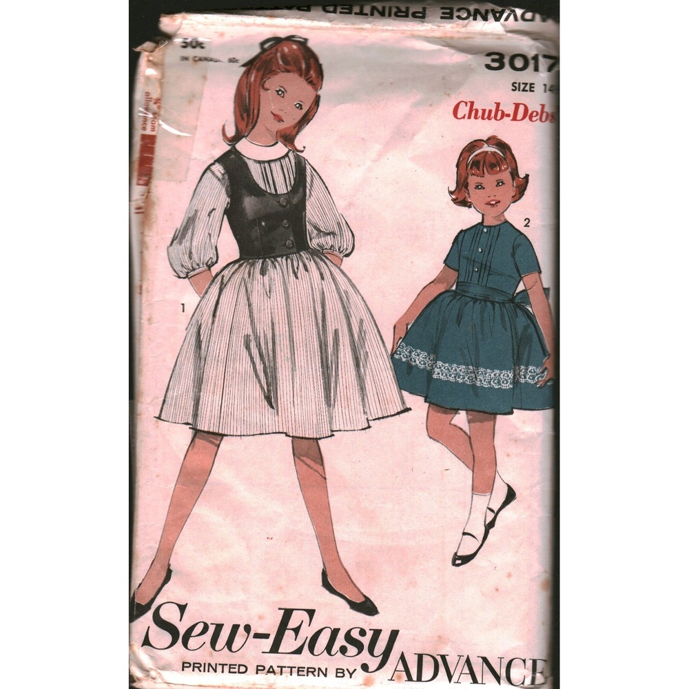 Vintage Advance 3017 Chub-Deb Dress Weskit‎ Sewing Pattern Size 14.5 Retro Girls
